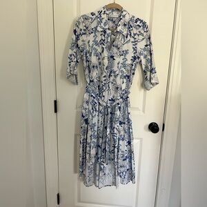 New York & Company Blue and White Floral High Low Dress